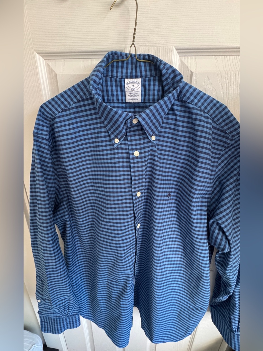 Brooks Brothers Navy and Blue Gingham Button-Down Shirt - Men’s XL